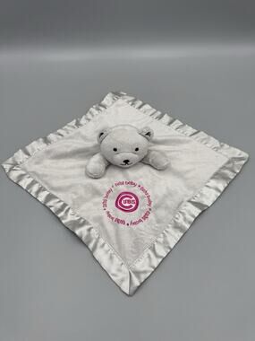 Chicago Cubs Lovey Bear Gray Plush Security Blanket Satin Back Baby Fanatic